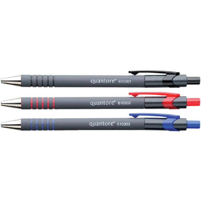 Balpen Quantore rubbergrip drukknop zwart medium