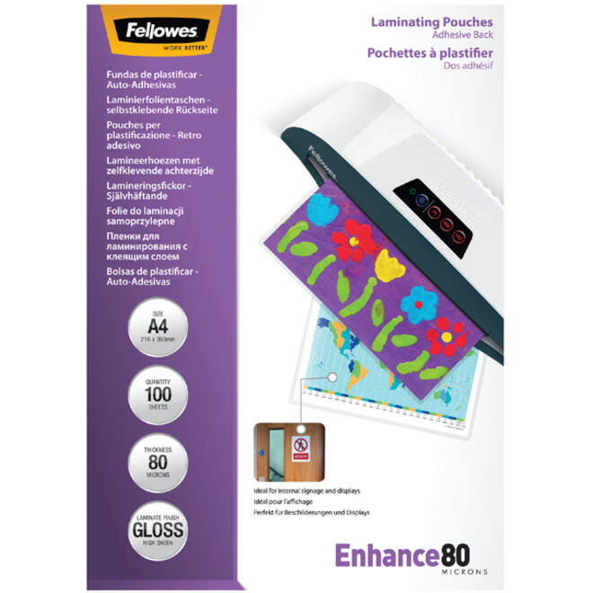 Lamineerhoes Fellowes A4 zelfklevend 2x80micron 100stuks