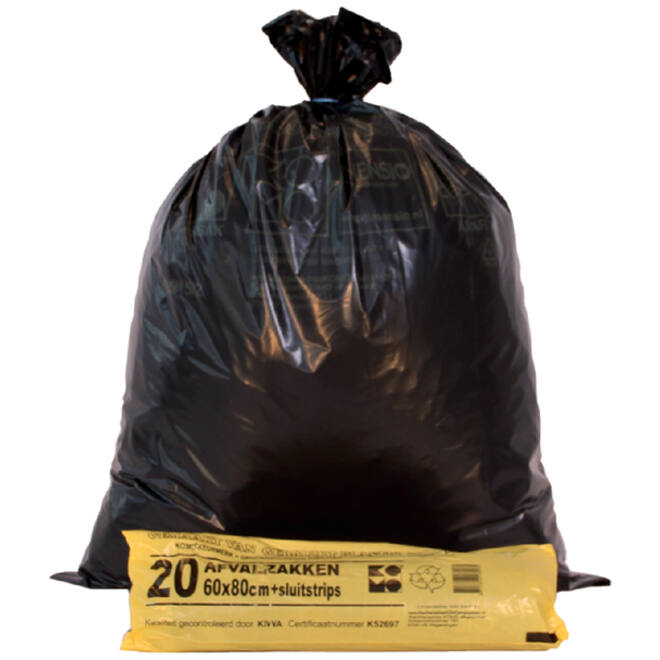 Vuilniszak Komo 60 liter zwart rol à 20 stuks