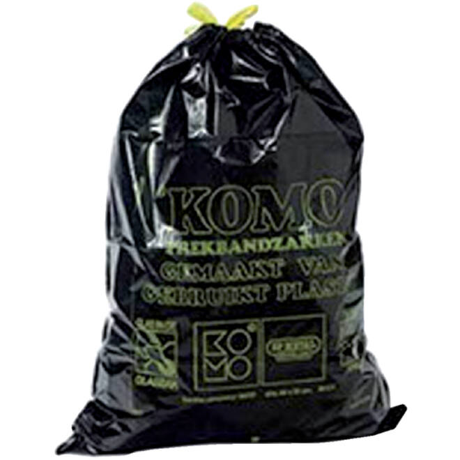 Vuilniszak Komo 60 liter met trekband zwart rol à 15 stuks