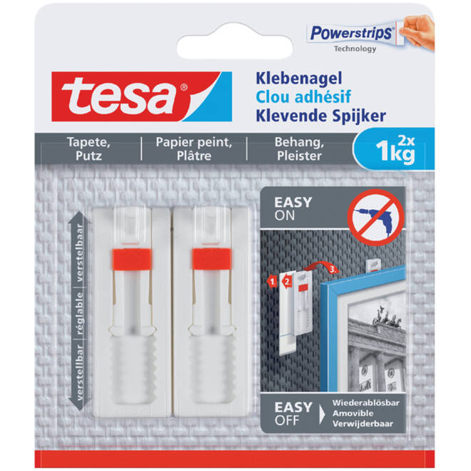 Klevende spijker tesa® behang en pleisterwerk 1kg verstelbaar wit