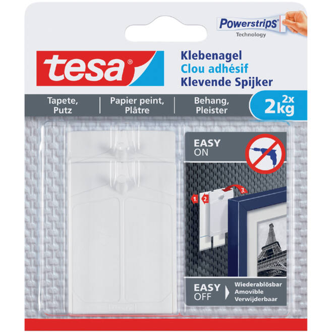 Klevende spijker tesa® behang en pleisterwerk 2kg wit 2 stuks