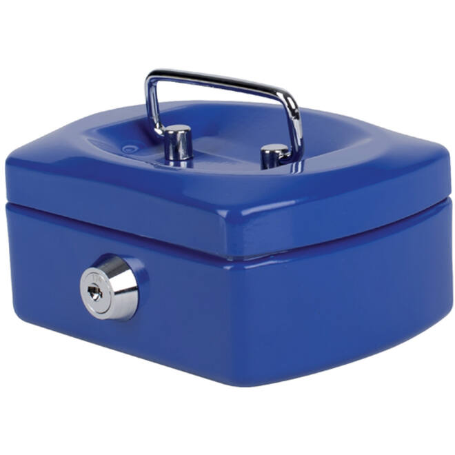 Geldkist Pavo met muntgleuf 125x95x60mm blauw