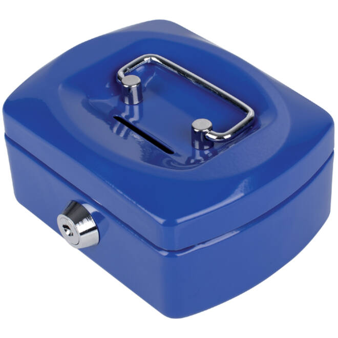 Geldkist Pavo met muntgleuf 125x95x60mm blauw