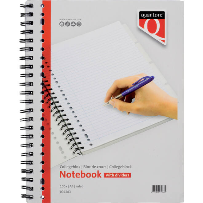 Collegeblok Quantore A4 lijn 23-gaats 4 tabs 100vel 70gr