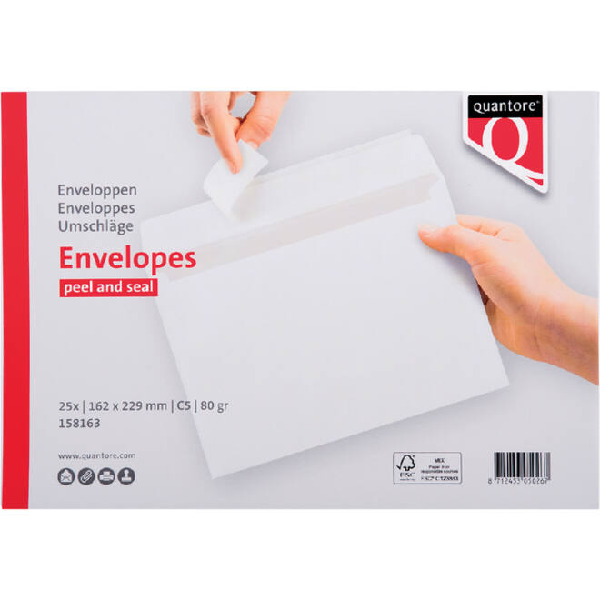 Envelop Quantore bank C5 162x229mm zelfklevend wit 25stuks