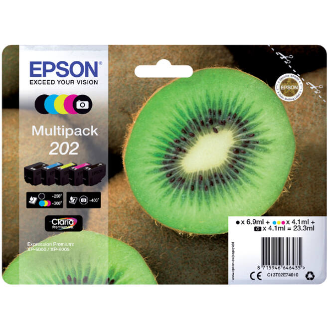 Inktcartridge Epson 202 T02E74 zwart + 3 kleuren + foto zwart