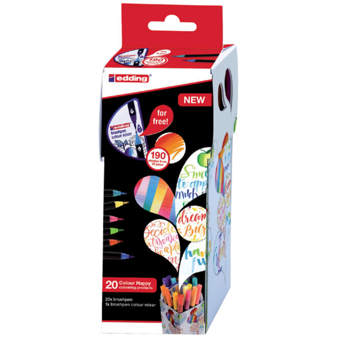 Brushpen edding 1340 Colour Happy assorti blister à 20+1 gratis