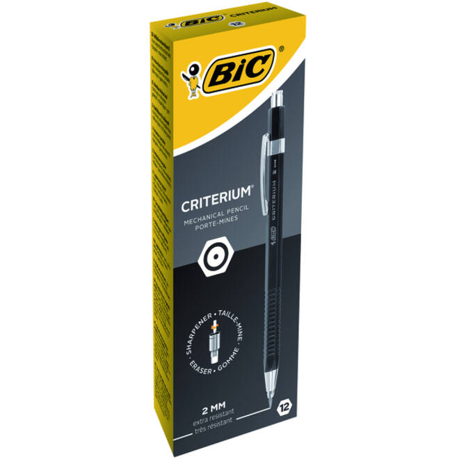 Vulpotlood Bic Criterium HB 2mm met gum metalen clip