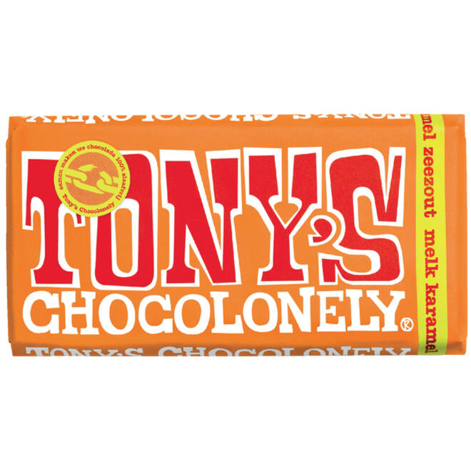 Chocolade Tony's Chocolonely melk karamel zeezout reep 180gr
