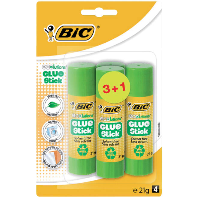 Lijmstift Bic Ecolutions 21gr blister à 3+1 gratis