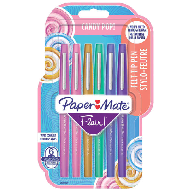 Fineliner Paper Mate Flair Candy Pop! medium assorti blister à 6 stuks