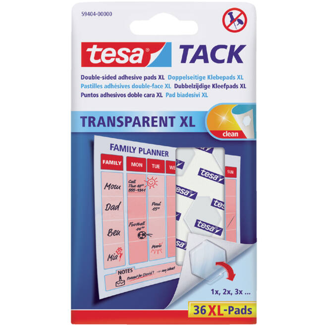 Kleefpads tesa® TACK dubbelzijdig transparant XL 36 stuks