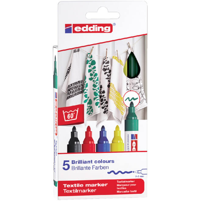 Viltstift edding 4500 textiel rond 2-3mm basis assorti blister à 5 stuks