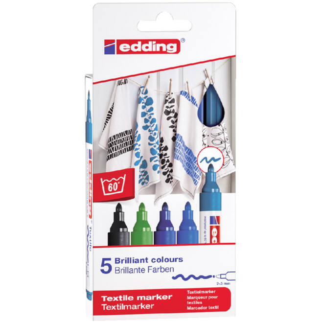 Viltstift edding 4500 textiel rond 2-3mm koel assorti blister a1 5 stuks