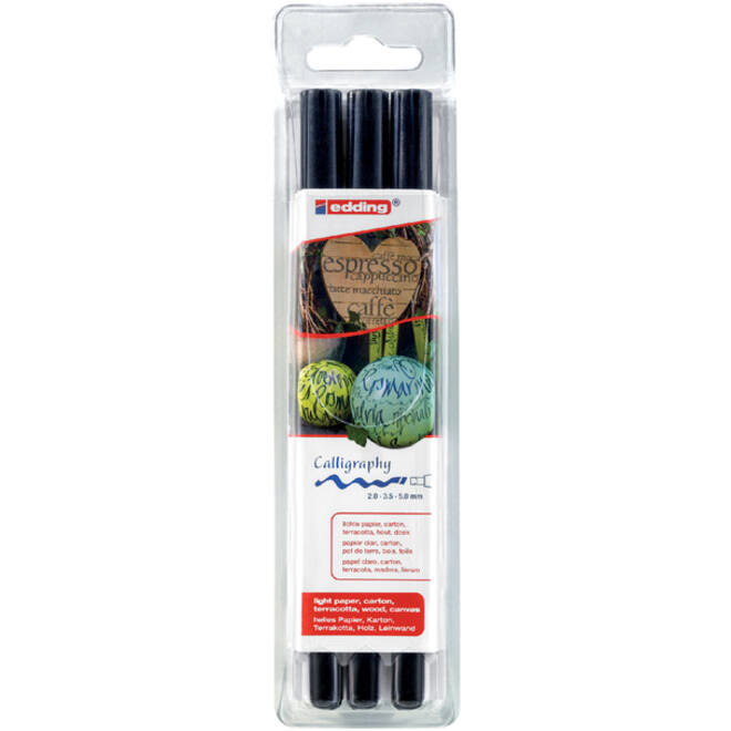 Kalligrafiepen edding 1255 zwart 3 lijndiktes 2.0 - 3.5 - 5.0mm blister à 3 stuks