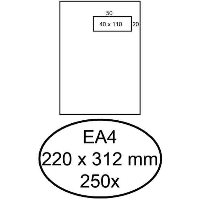 Envelop Hermes akte EA4 220x312mm venster rechts 4x11cm zelfklevend wit doos à 250 stuks