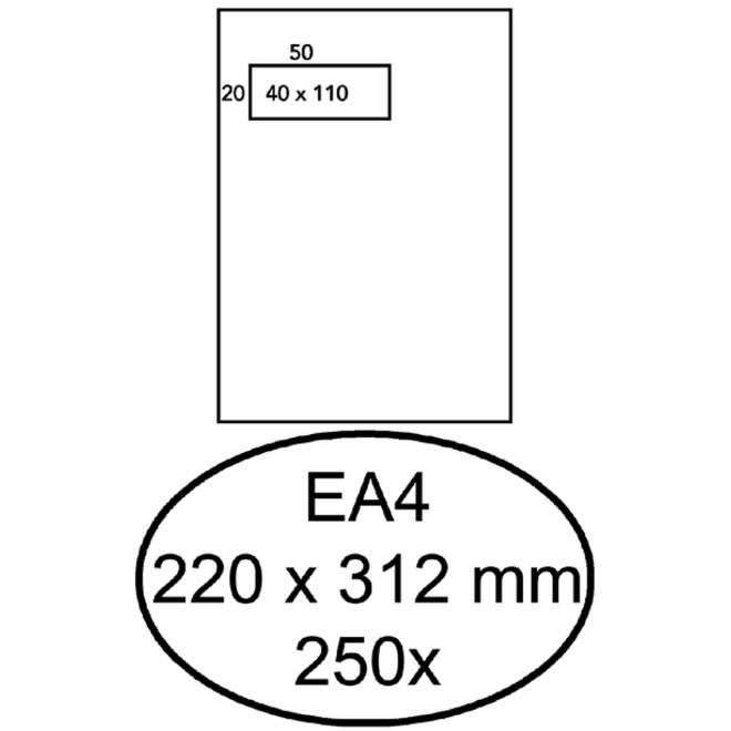 Envelop Hermes akte EA4 220x312mm venster links 4x11cm zelfklevend wit doos à 250 stuks
