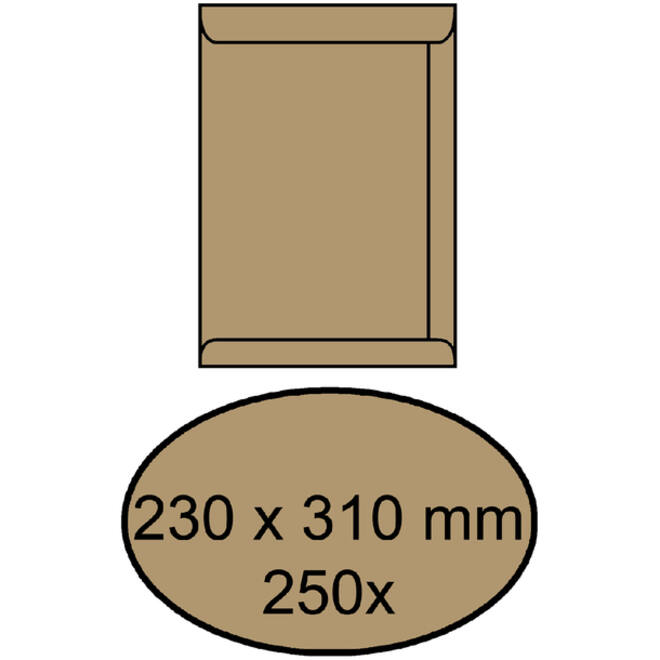 Envelop IEZZY akte 230x310mm zelfklevend 90gr bruin 250stuks