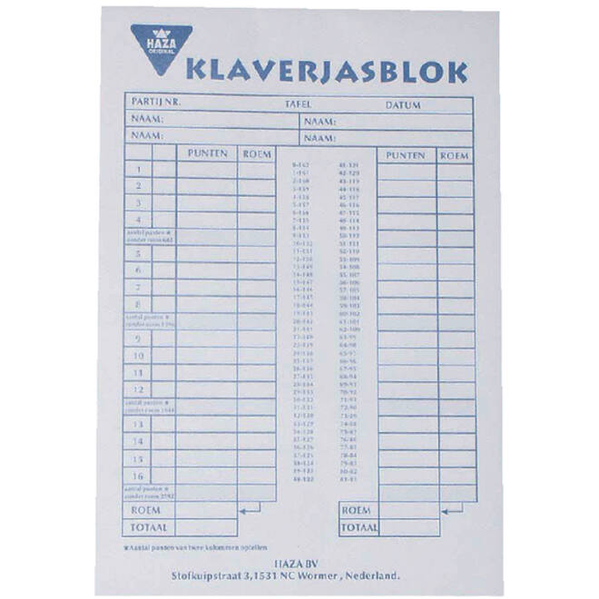 Scoreblok Klaverjas 50vel