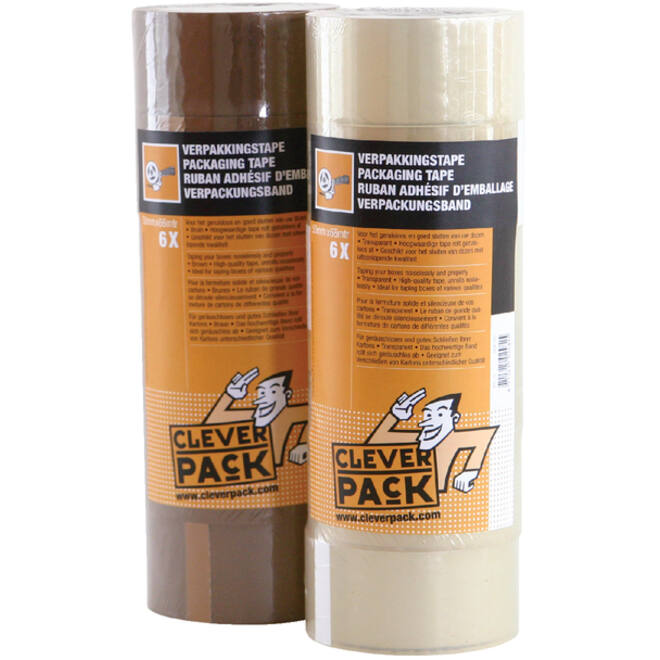 Verpakkingstape CleverPack 48mmx66m bruin PP pak à 6 rol