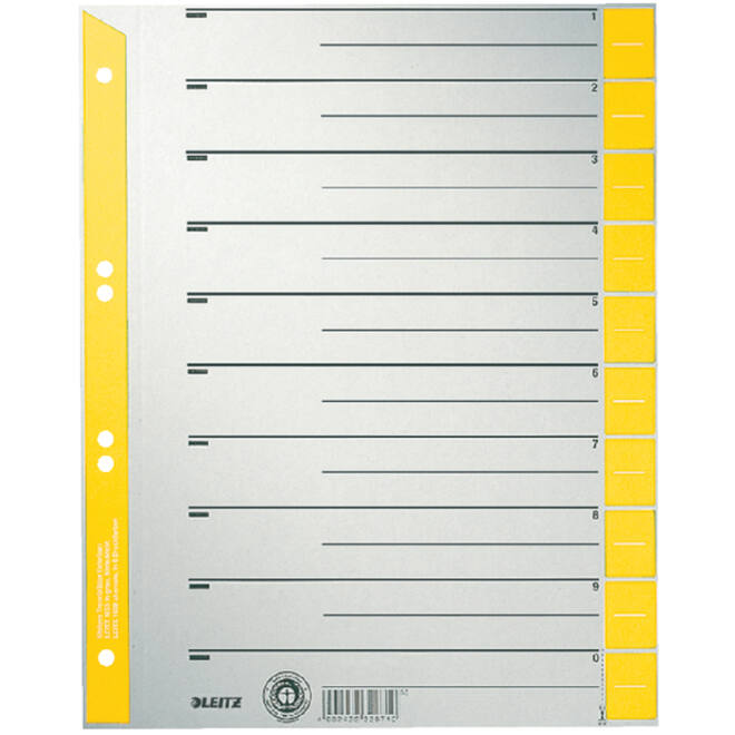 Scheidingsbladen Leitz A4 karton 230gr 6-gaats geel