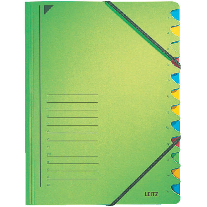 Sorteermap Leitz 12 tabbladen karton groen