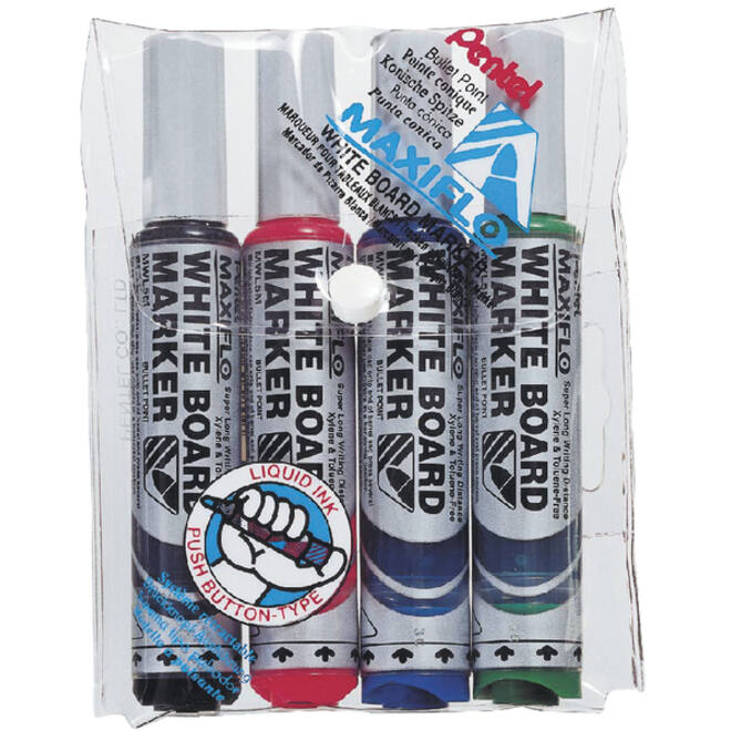 Viltstift Pentel MWL5M Maxiflo whiteboard rond 3mm assorti set à 4 stuks