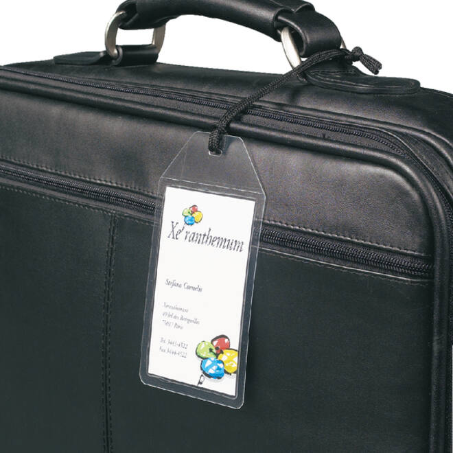 Label bagage Djois 3L 11120 72x123mm met nylonkoord transparant 10 stuks