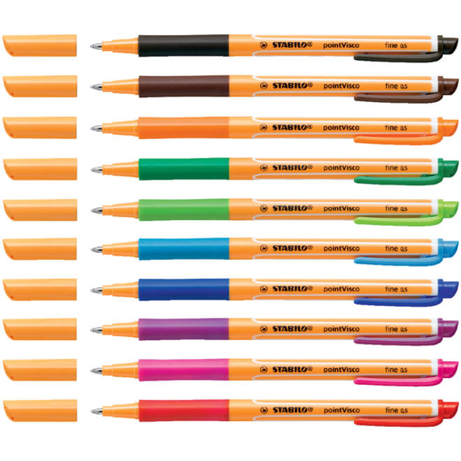 Rollerpen STABILO PointVisco 1099/10 fijn assorti etui à 10 stuks