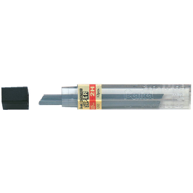 Potloodstift Pentel 2H 0.5mm zwart koker à 12 stuks