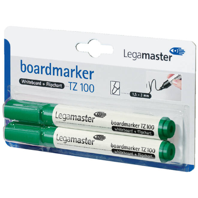 Viltstift Legamaster TZ 100 whiteboard rond 1.5-3mm groen blister à 2 stuks