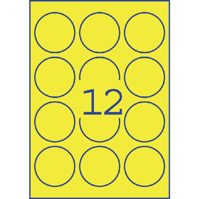 Etiket Avery L7670-25 63.5mm rond neon geel 300stuks