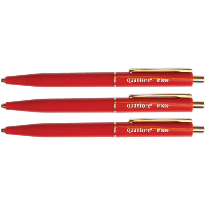 Balpen Quantore drukknop met metalen clip rood medium