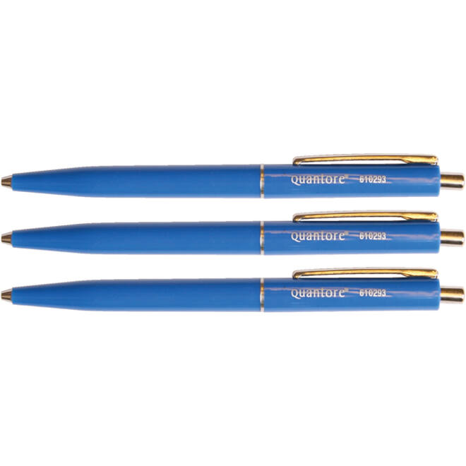 Balpen Quantore drukknop met metalen clip blauw medium