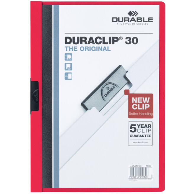 Klemmap Durable Duraclip A4 3mm 30 vellen rood