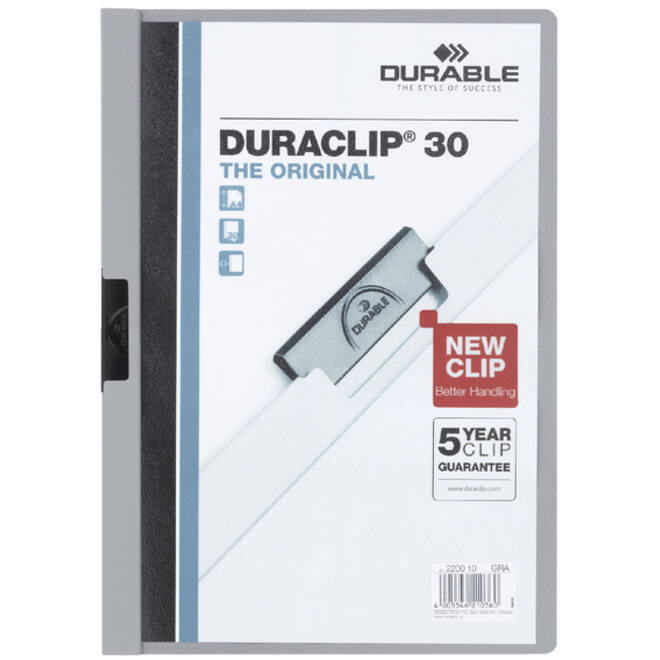 Klemmap Durable Duraclip A4 3mm 30 vellen grijs