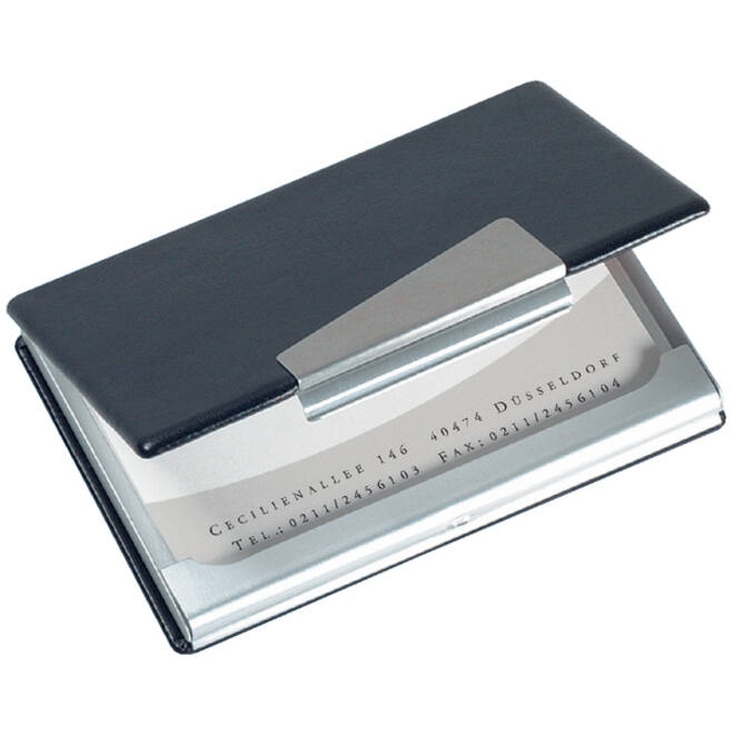Visitekaarthouder Sigel VZ131 voor 20 kaarten 90x58mm aluminium met leer zwart