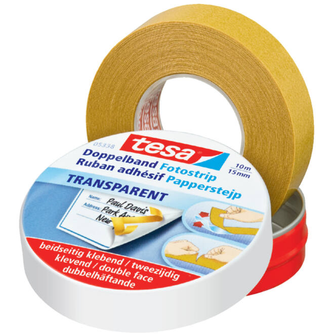 Dubbelzijdig knutseltape tesa® 10mx15mm beige in bewaarblik