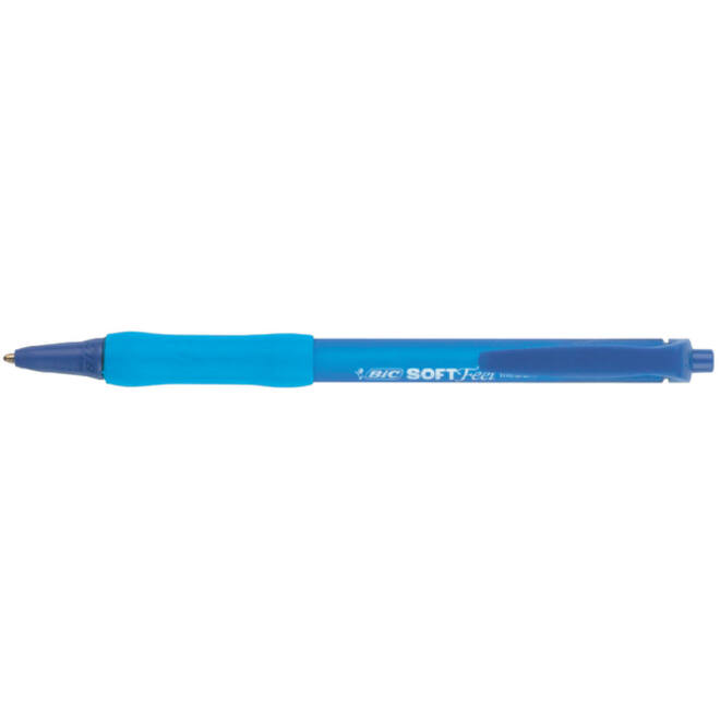 Balpen Bic soft feel clic Grip blauw medium blister à 15 stuks
