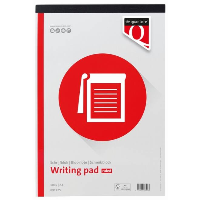 Schrijfblok Quantore A4 lijn 100vel 60gr