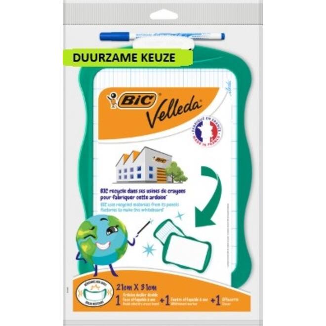 Whiteboard Bic Velleda 21x31cm inclusief stift en wisser recycle