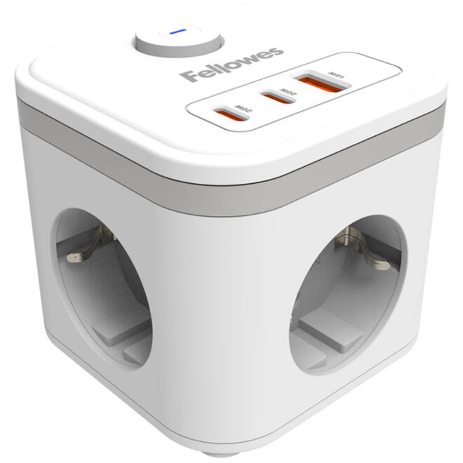 Stekkerblok Fellowes Power Cube F 3 voudig 1xUSB A 2xUSB C 2 meter wit