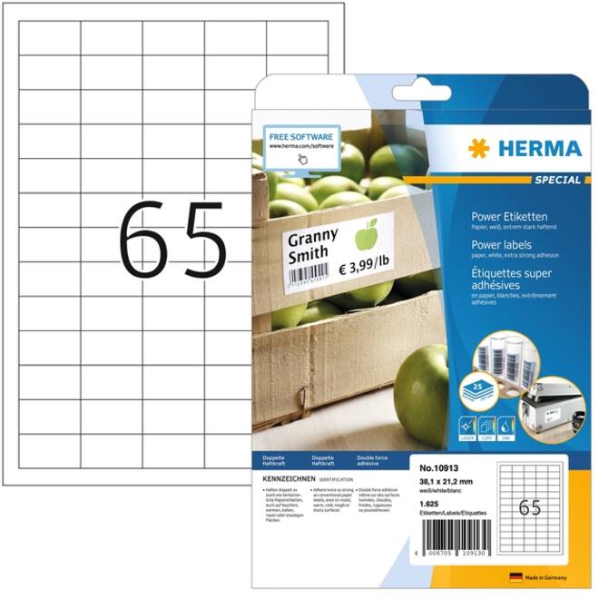 Etiket HERMA Power 10913 38.1x21.2mm wit 1625 stuks