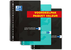 Collegeblok Oxford School A4+ lijn 23-gaats 160 pagina's 80gr voordeelpak assorti