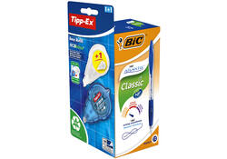 Balpen BIC Atlantis + gratis Tipp-Ex easy medium blauw doos à 12 stuks