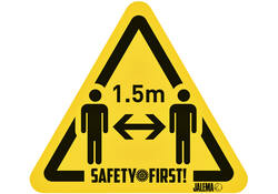 Waarschuwingssticker Djois houd afstand pijl 150 x 170 mm geel/zwart