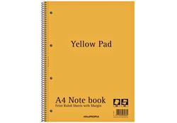 Collegeblok Aurora Yellow Pad A4 lijn 4-gaats 160 pagina's 80gr geel