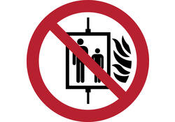 Pictogram bordje Djois In geval van brand verboden om de lift te gebruiken Ø 200 mm Rood