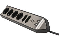 Stekkerdoos Brennenstuhl bureau Estilo 6 voudig inclusief 2 USB 2 meter zwart/zilver